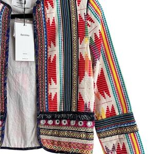 Bershka Boho Embroidered Fringe Ethnic Tribal Jacket XS NWT